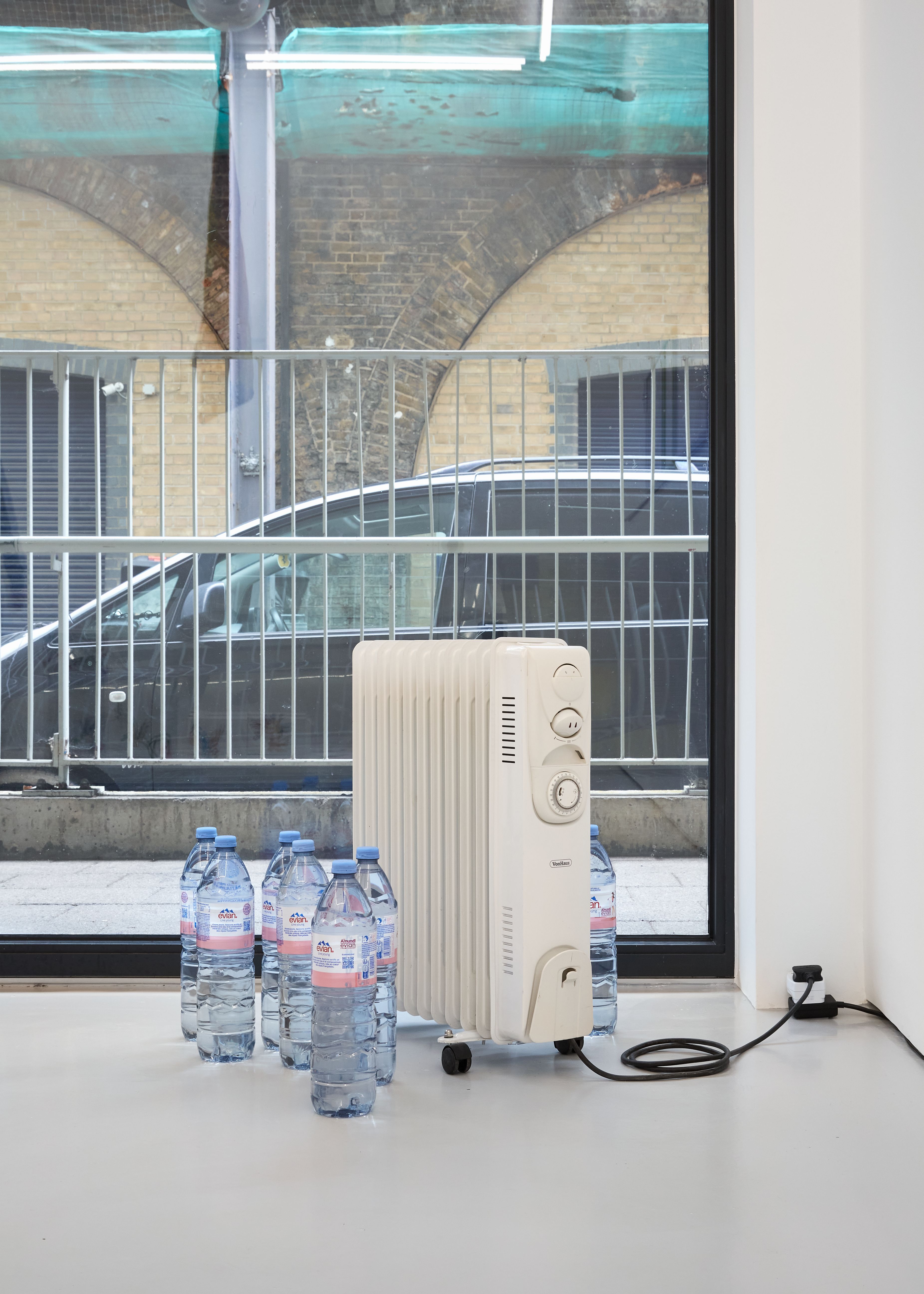 radiator and evian water bottles